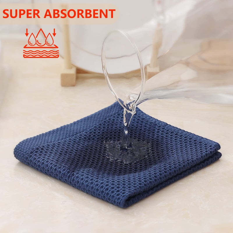 Kitinjoy 100% Cotton Kitchen Dish Cloths, 6 Pack Waffle Weave Ultra Soft Absorbent Dish Towels for Drying Dishes Quick Drying Kitchen Towels Dish Rags, 12 X 12 Inches, Navy Blue - Image 3